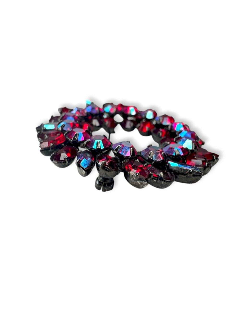 Sherman Vintage Siam Red AB Rhinestone Japanned Wreath Brooch Pin 1.61" Flaw - Picture 14 of 14